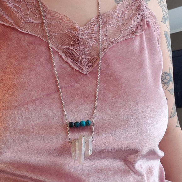 Turquoise Beads Crystal Pendant | Chain Necklace - Picture 3 of 3